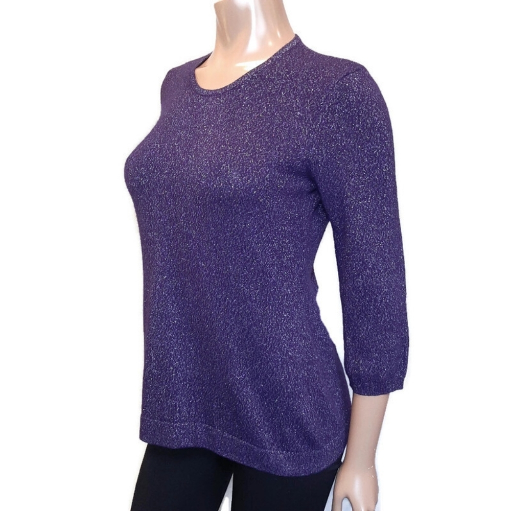 Windsmoor Metallic Pullover Sweater Lambswool Angora Cashmere Size Small Purple
